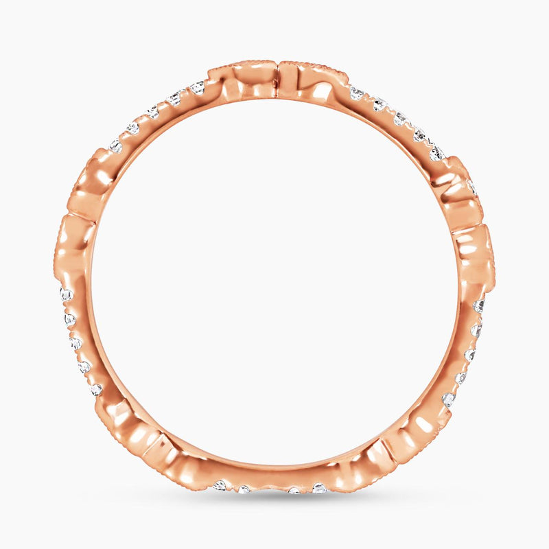 18ct rose gold diamond set stacking rings side profile