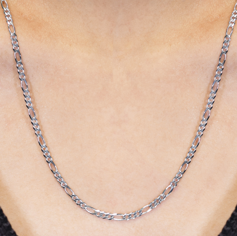 9ct White Gold 45cm Figaro Chain on the neck