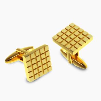 Stainless Steel Yellow Gold Plated Cufflinks with Square pattern