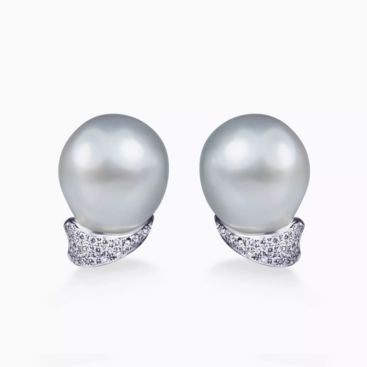 18ct White Gold Diamond and Baroque Pearl Earrings