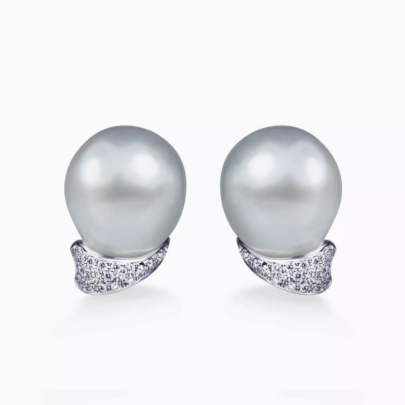 18ct White Gold Diamond and Baroque Pearl Earrings
