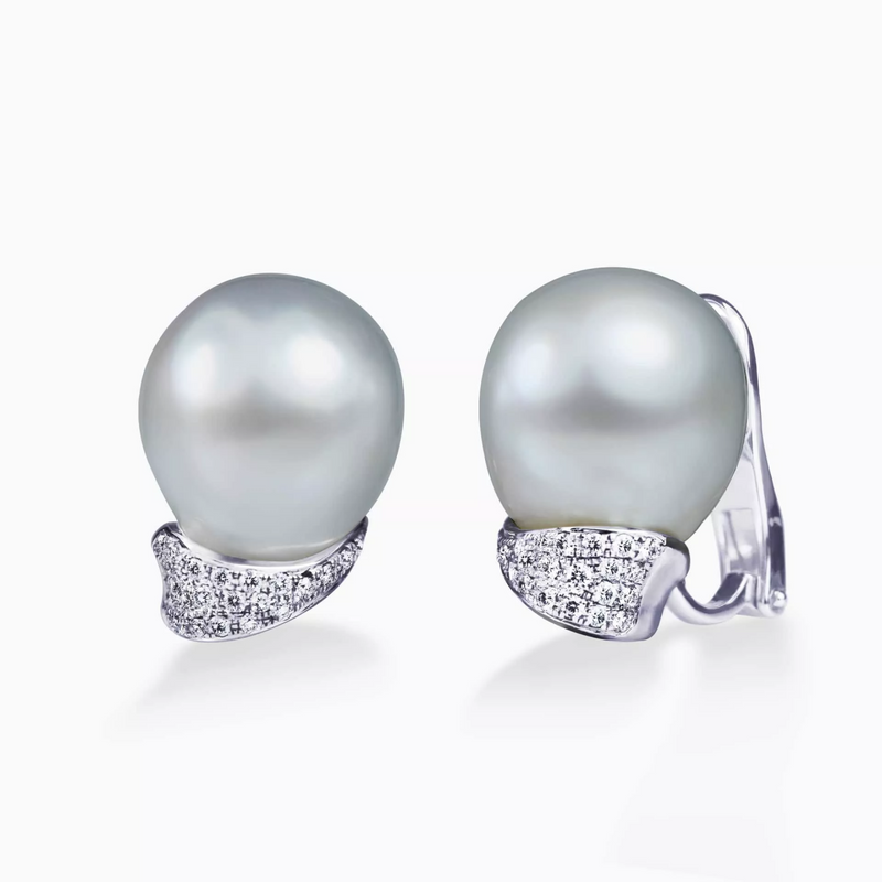 18ct White Gold Diamond and Baroque Pearl Earrings