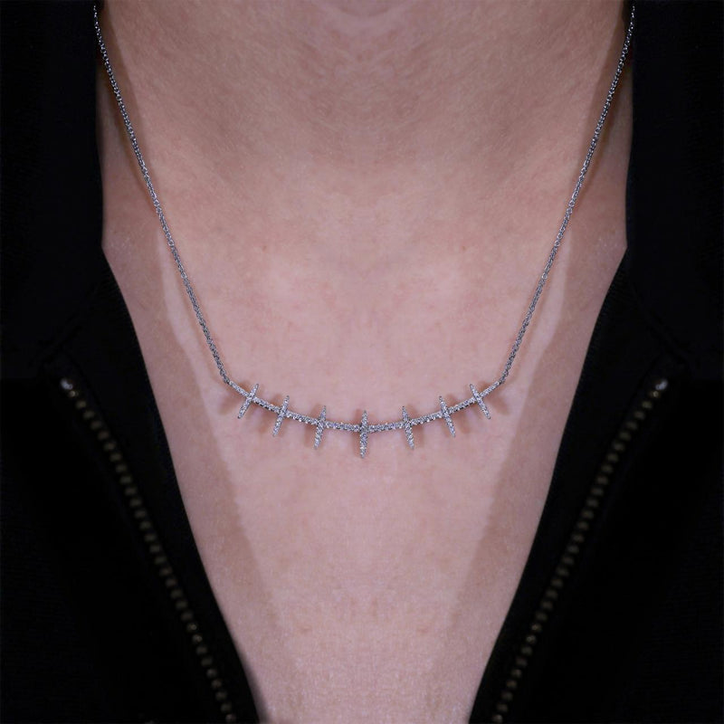 18ct white gold 0.44ct diamonds set necklace on neck