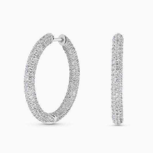 18ct White Gold Round Brilliant cut Diamond Pave Set Hoop Earrings