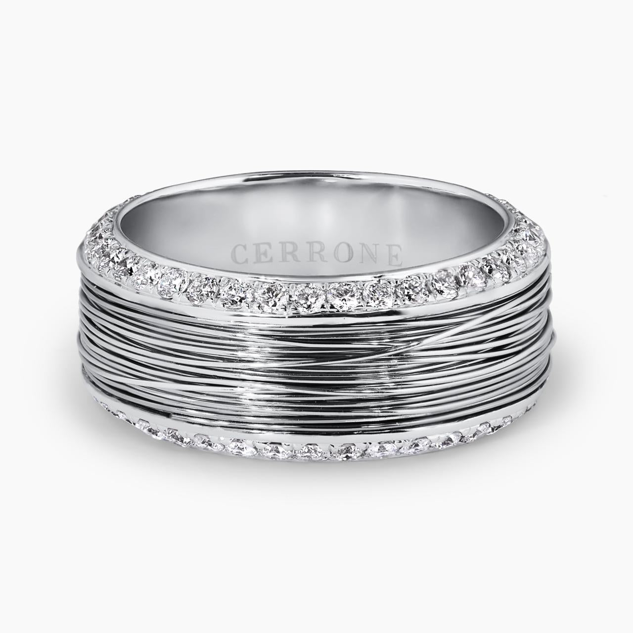 18ct White Gold Diamond pave Wire mens Ring