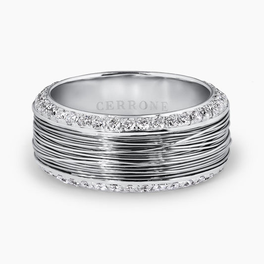 18ct White Gold Diamond pave Wire mens Ring