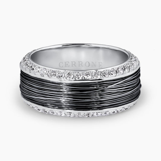 18ct White Gold Diamond pave Wire mens Ring