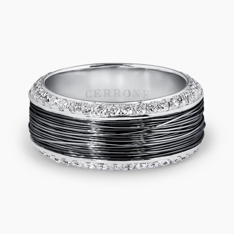 18ct White Gold Diamond pave Wire mens Ring