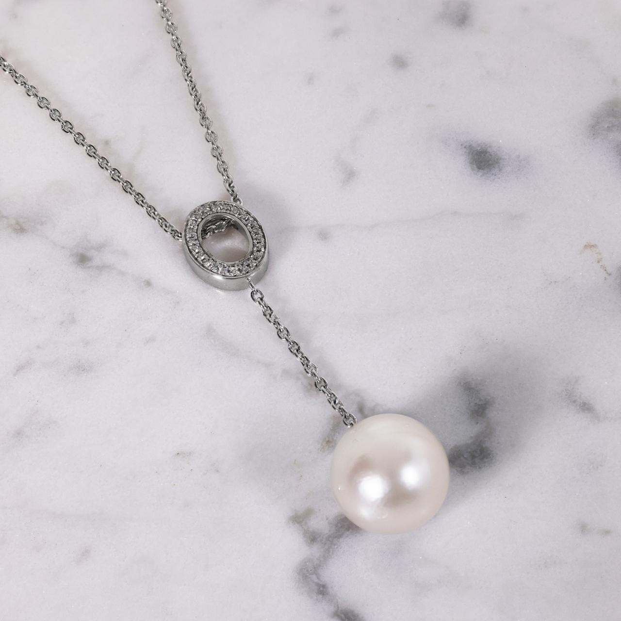 18ct white gold diamond pave set drop south sea pearl necklace