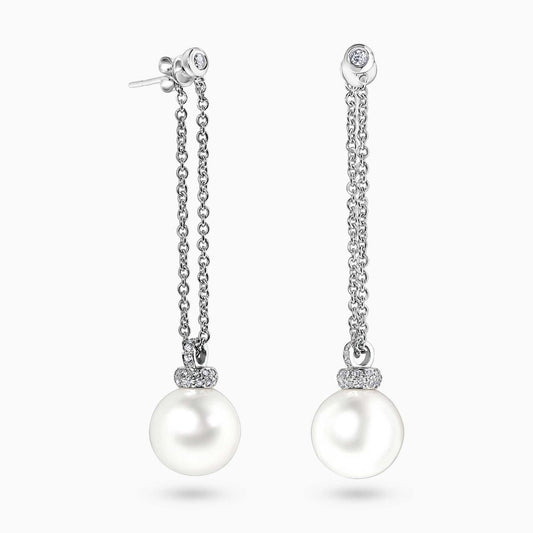 18ct white gold fresh water pearls and diamond drop earrings