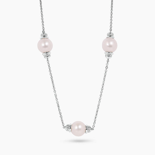 18ct white gold fresh water pearl and diamond necklace