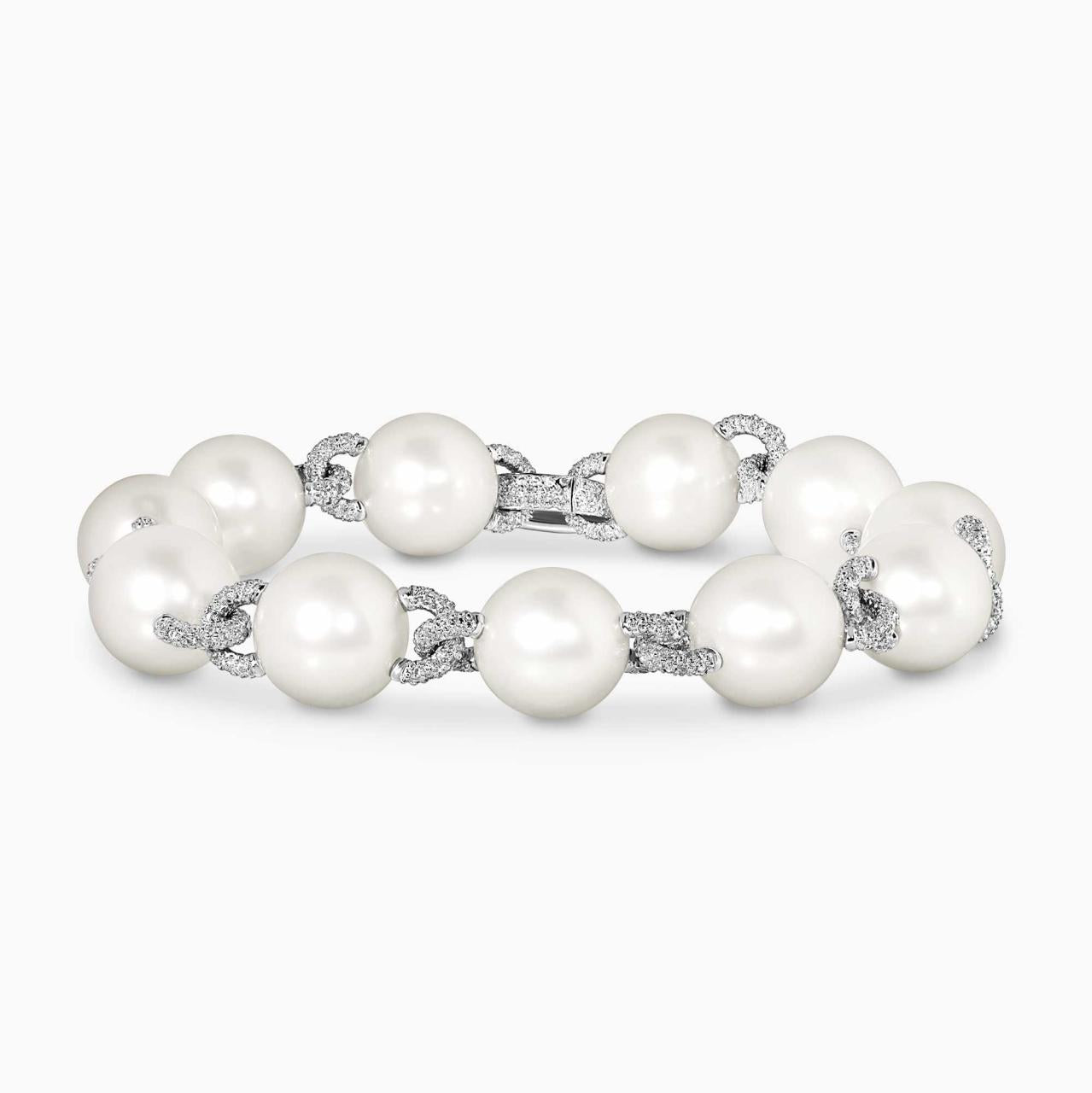 18ct white gold fresh water pearl and diamond bracelet