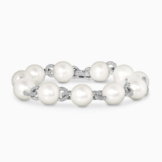 18ct white gold fresh water pearl and diamond bracelet