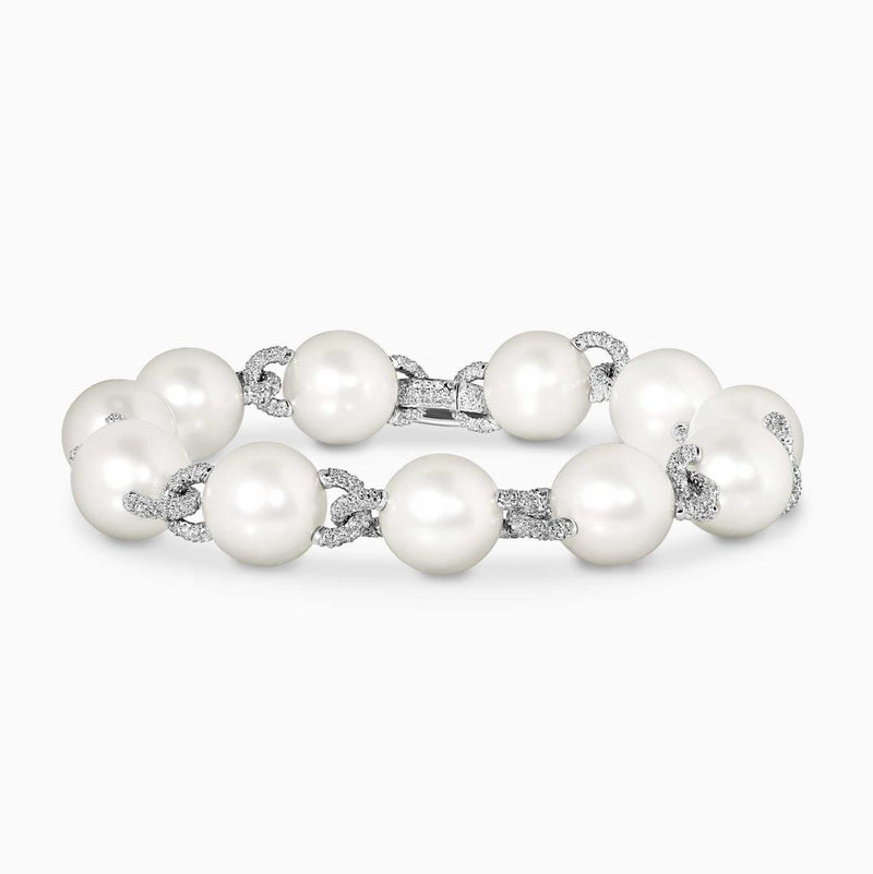 18ct white gold fresh water pearl and diamond bracelet