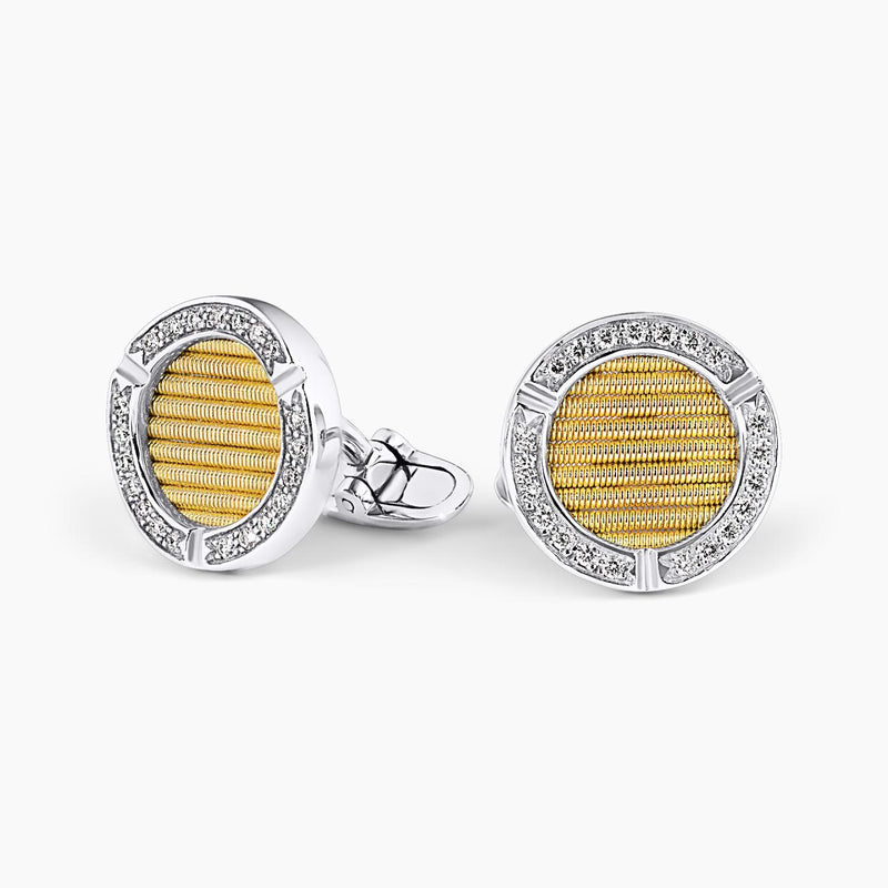 18ct two tone diamond and wire round cufflinks