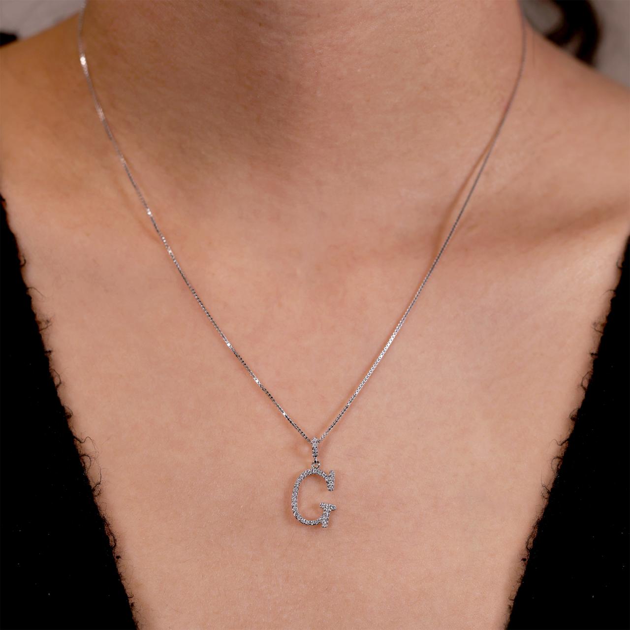 18ct white gold diamond initial "G" necklace