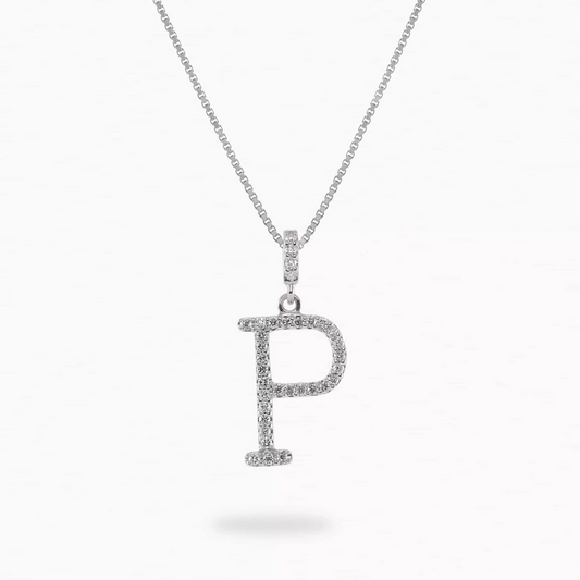 18ct White gold diamond initial ‘P’ necklace