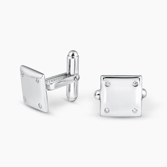 Silver Diamond Square Shape Cufflinks