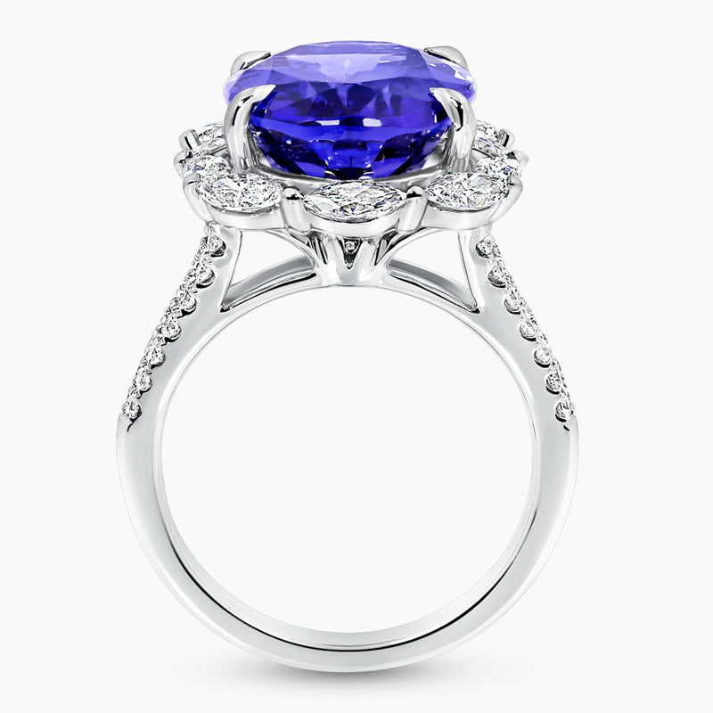 18ct white gold oval cut tanzanite and diamond ring side view