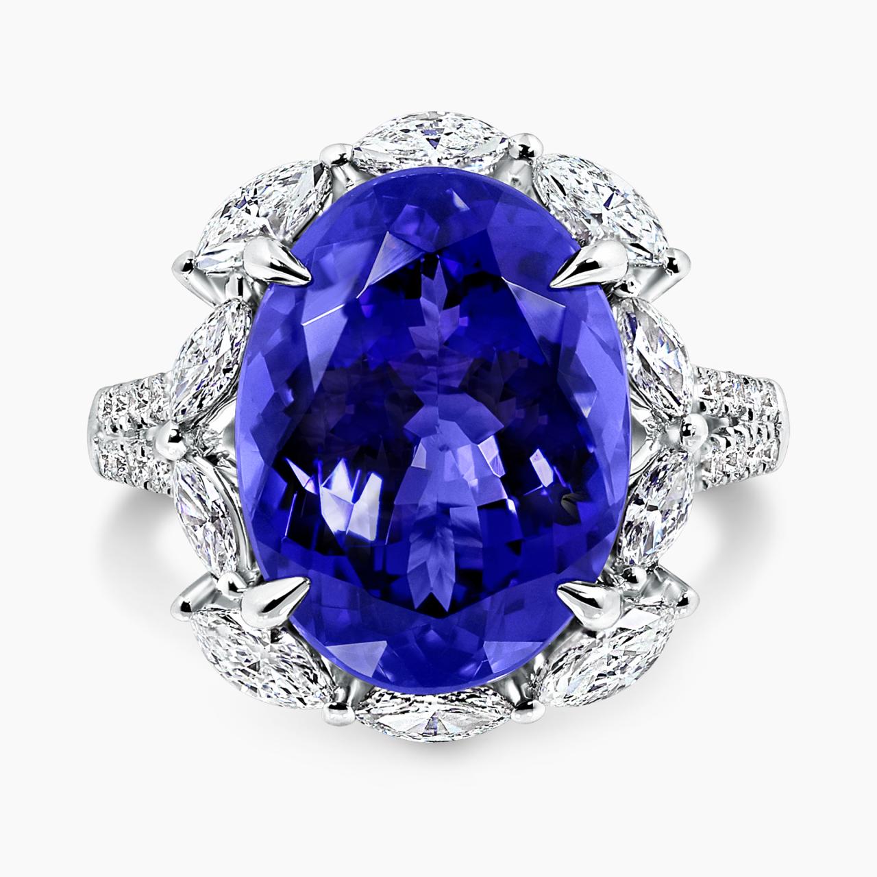 18ct white gold 9.20ct oval cut tanzanite and diamond ring