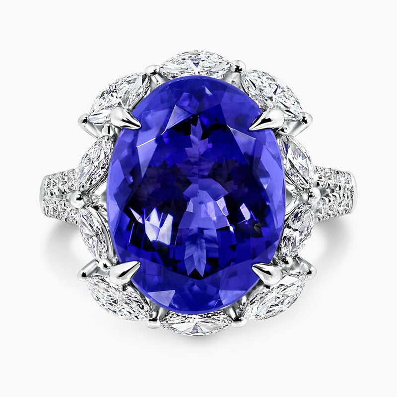 18ct white gold oval cut tanzanite and diamond ring