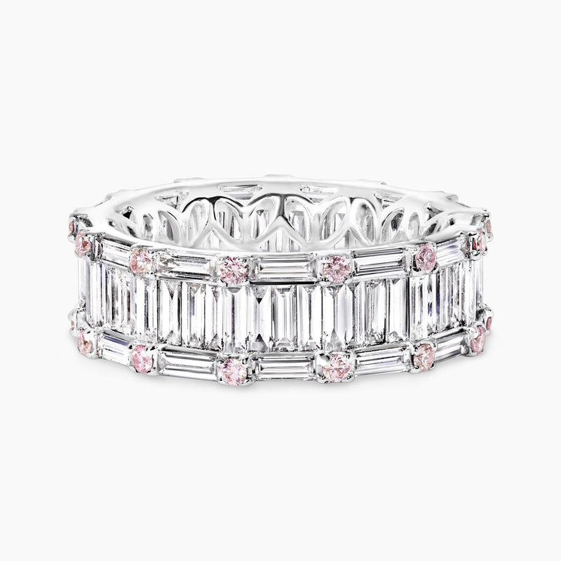 18ct white gold baguette and round brilliant cut Argyle Pink diamond ring