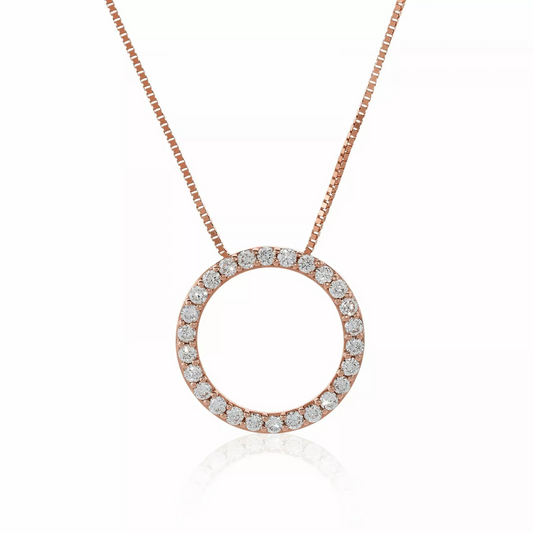 18ct rose gold diamond circle necklace