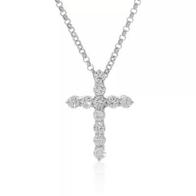 18ct white gold 11=0.50ct diamond set cross necklace