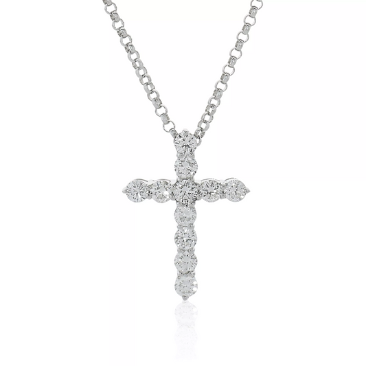 18ct white gold 11=0.50ct diamond set cross necklace