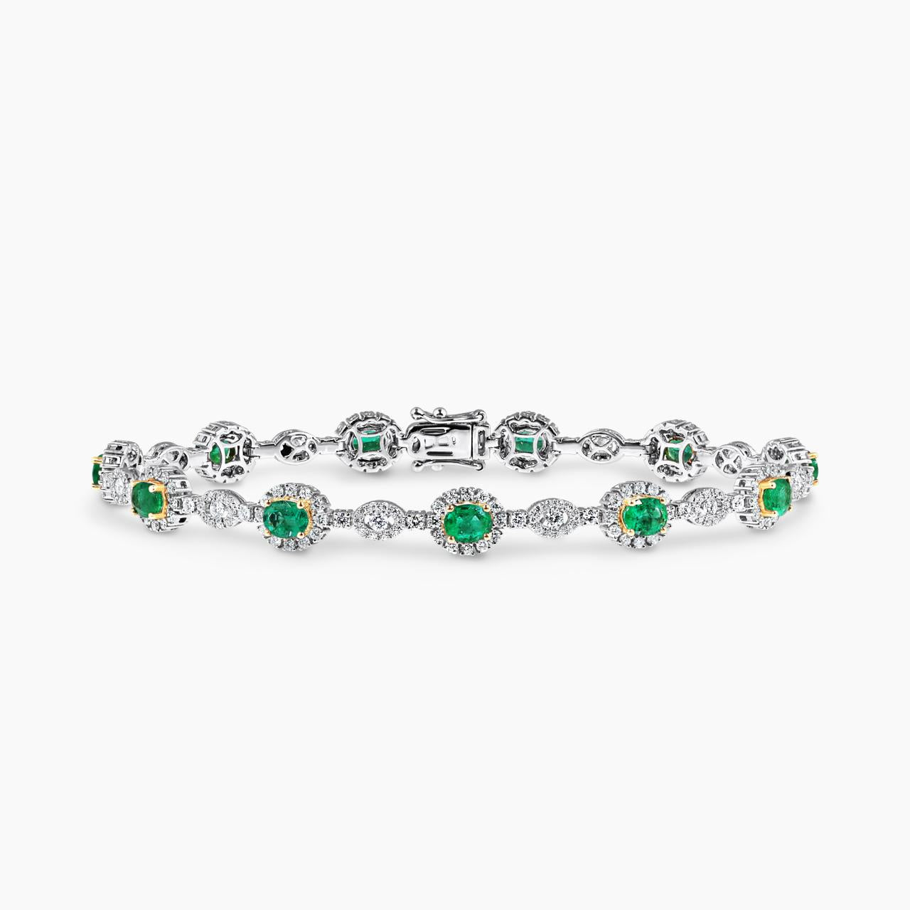 18ct white & yellow gold 11=2.53ct emerald & diamond bracelet