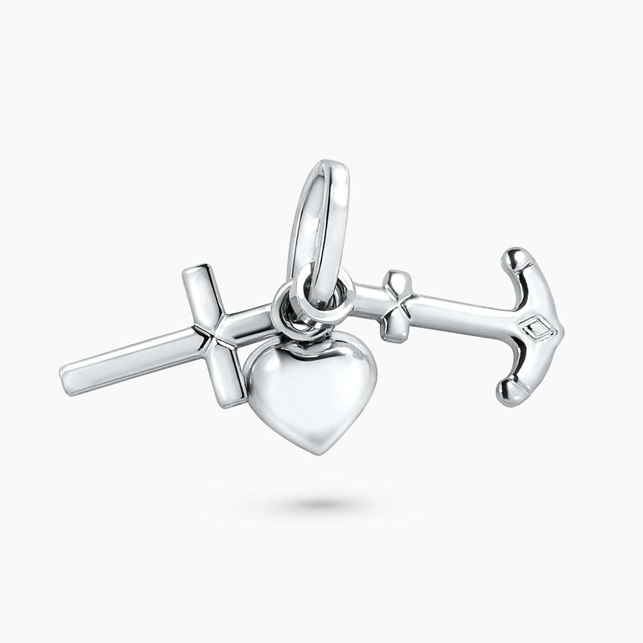 18ct white gold love, cross and anchor pendant