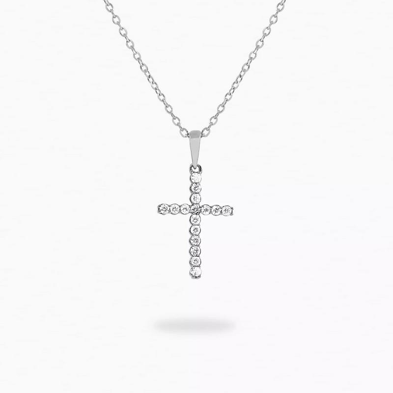 18ct white gold claw set diamond cross necklace