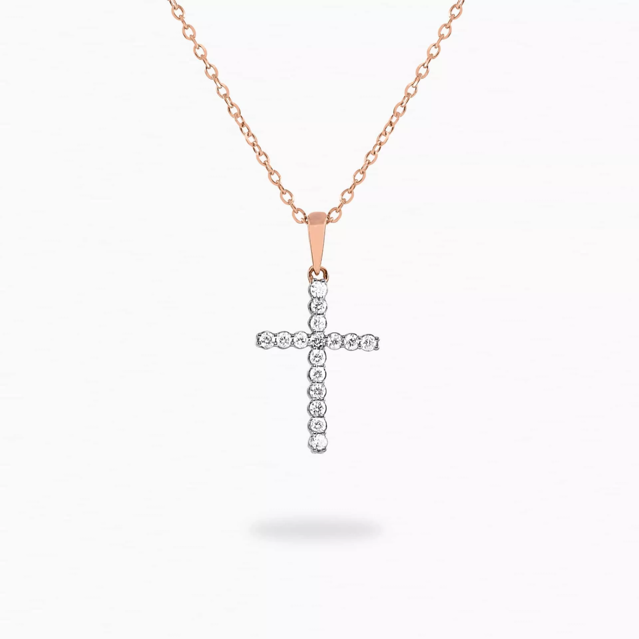 18ct rose gold claw set 16=0.10ct diamond cross necklace