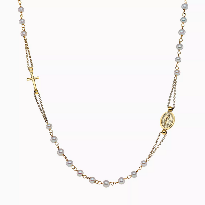 18ct yellow gold pearl rosary necklace