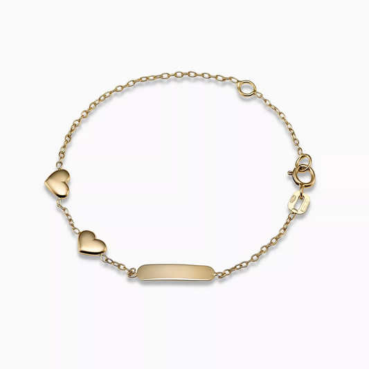 18ct Yellow Gold two Hearts & ID Baby Bracelet