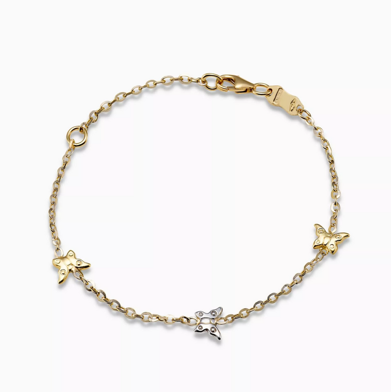 18ct yellow and white gold butterflies baby bracelet