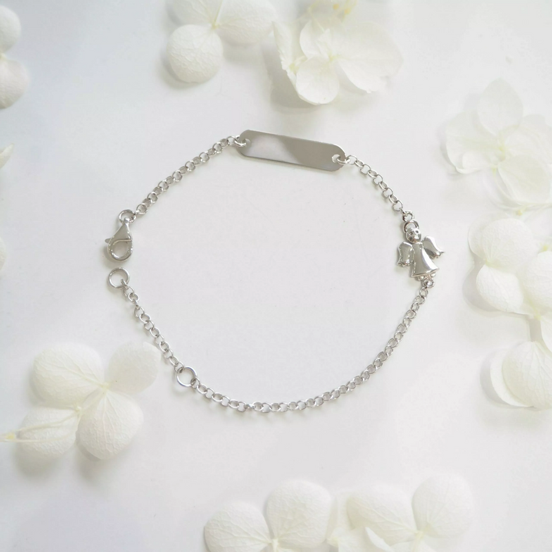 18ct white gold ID angel baby bracelet