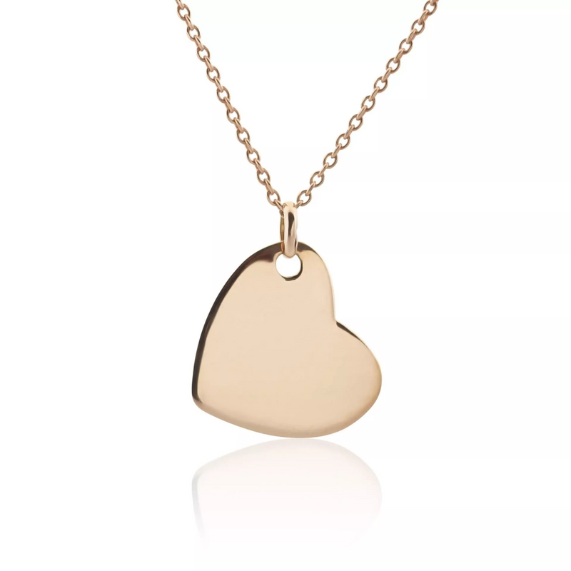 18ct rose gold plain heart shape necklace on angle