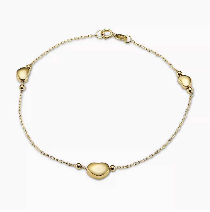 18ct yellow gold 3 hearts bracelet