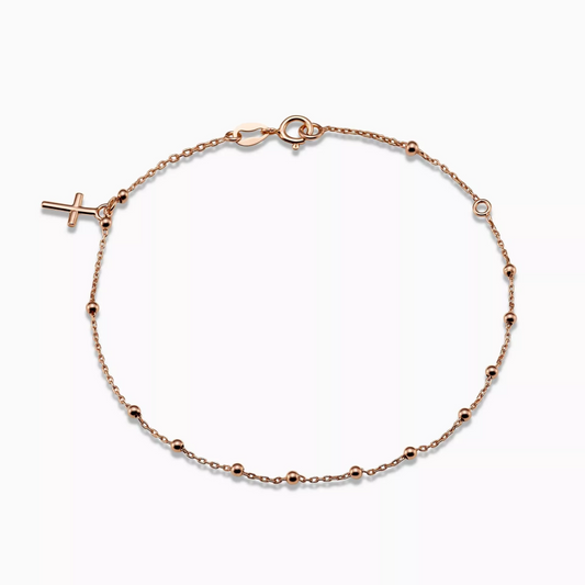 18ct rose gold rosary bracelet with cross