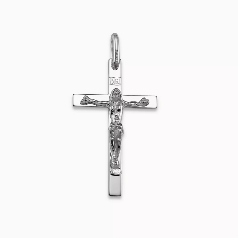 18ct white gold crucifix pendant 3.2cm
