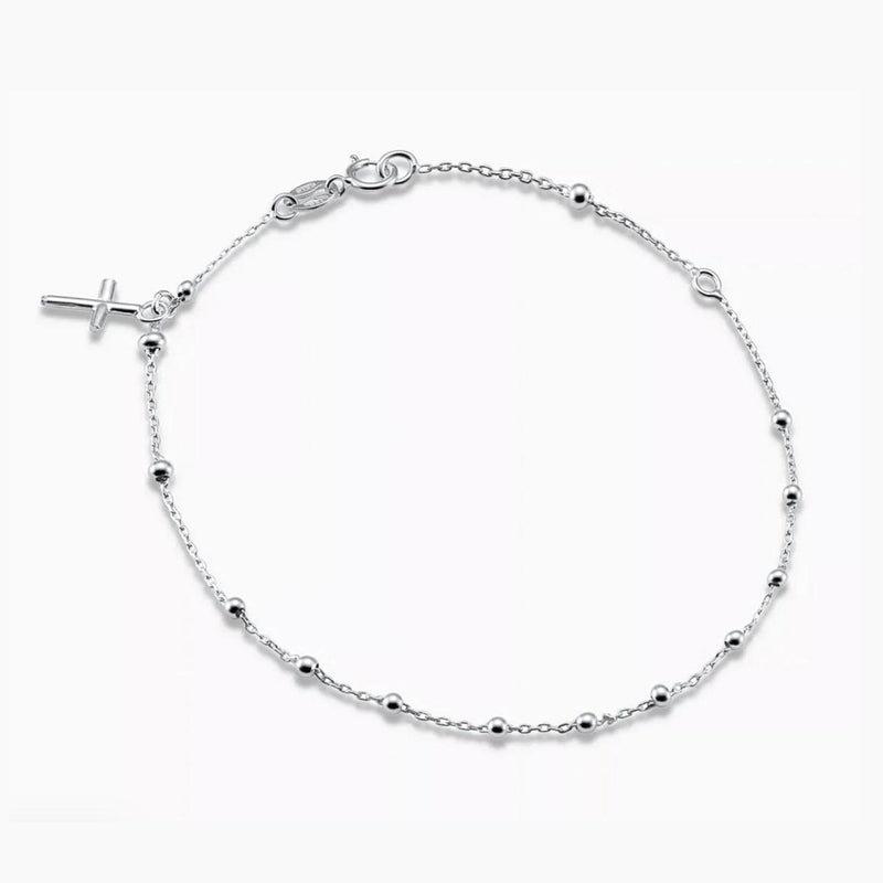 18ct white gold delicate cross rosary beads bracelet