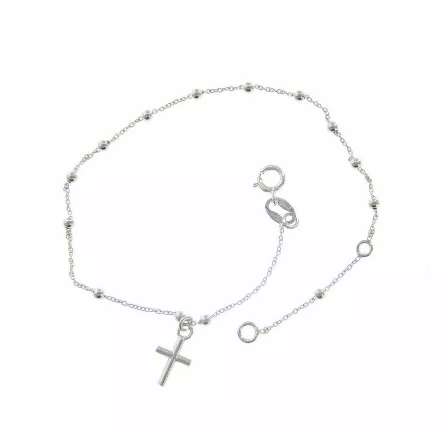 18ct white gold cross rosary beads bracelet