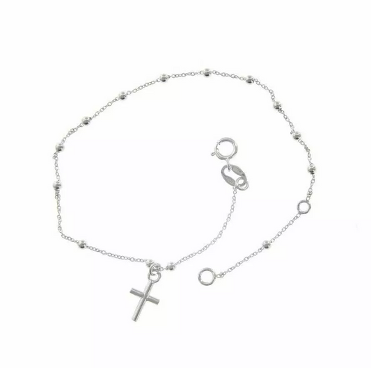 18ct white gold cross rosary beads bracelet