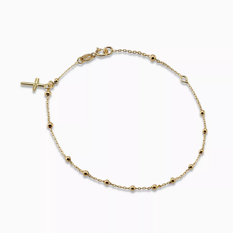 18ct yellow gold rosary beads bracelet with cross