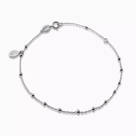 18ct white gold rosary bracelet with religious medallion