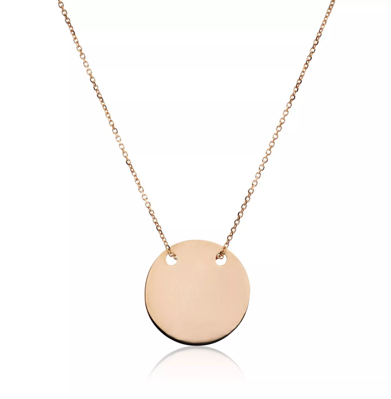 18ct rose gold round plate necklace