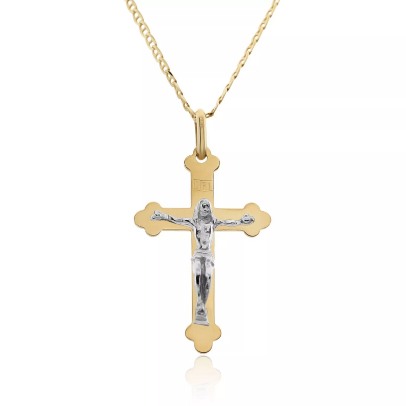 18ct yellow and white gold crucifix pendant on the chain