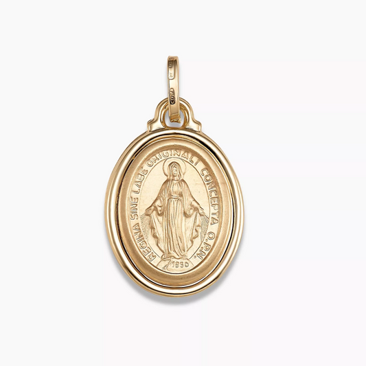 18ct yellow gold miraculous religious medal pendant 2.5cm
