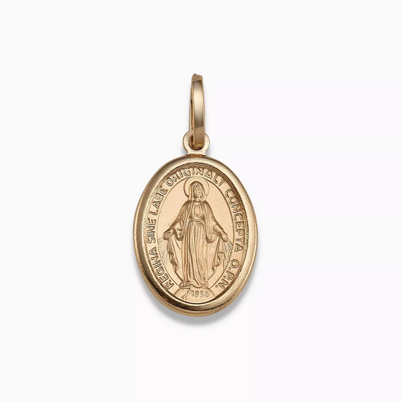 18ct yellow gold miraculous religious medal 2.5cm front view